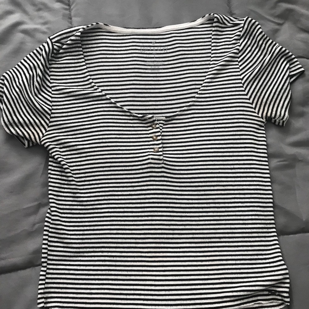 striped crop top with accessory buttons
